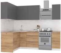 Кухонный гарнитур Интермебель Микс Топ-21 1.9x1.42м левая (графит серый/дуб крафт золотой/дуб вотан) - 
