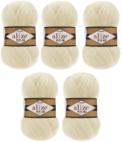 Набор пряжи для вязания Alize Angora Real 40 60% акрил, 40% шерсть / 01 (480м, кремовый, 5 мотков) - 