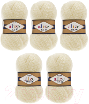 Набор пряжи для вязания Alize Angora Real 40 60% акрил, 40% шерсть / 01 (480м, кремовый, 5 мотков)