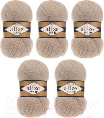 Набор пряжи для вязания Alize Angora Real 40 60% акрил, 40% шерсть / 05 (480м, бежевый, 5 мотков)