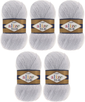 Набор пряжи для вязания Alize Angora Real 40 60% акрил, 40% шерсть / 52 (480м, светло-серый, 5 мотков) - 