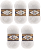 Набор пряжи для вязания Alize Angora Real 40 60% акрил, 40% шерсть / 55 (480м, белый, 5 мотков) - 
