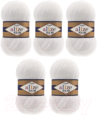 Набор пряжи для вязания Alize Angora Real 40 60% акрил, 40% шерсть / 55 (480м, белый, 5 мотков)