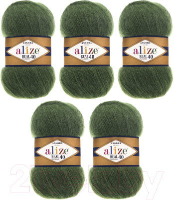 Набор пряжи для вязания Alize Angora Real 40 60% акрил, 40% шерсть / 563 (480м, темно-зеленый, 5 мотков)