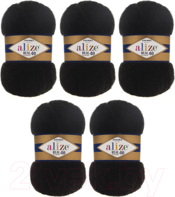 Набор пряжи для вязания Alize Angora Real 40 60% акрил, 40% шерсть / 60 (480м, черный, 5 мотков)