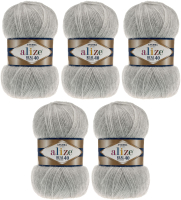 Набор пряжи для вязания Alize Angora Real 40 60% акрил, 40% шерсть / 614 (480м, серый меланж, 5 мотков) - 
