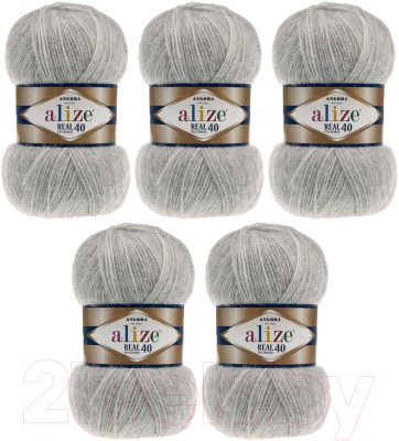 Набор пряжи для вязания Alize Angora Real 40 60% акрил, 40% шерсть / 614 (480м, серый меланж, 5 мотков)