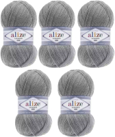 Набор пряжи для вязания Alize Lanagold 800 49% шерсть, 51% акрил / 21 (800м, серый меланж, 5 мотков) - 