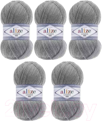 Набор пряжи для вязания Alize Lanagold 800 49% шерсть, 51% акрил / 21 (800м, серый меланж, 5 мотков)