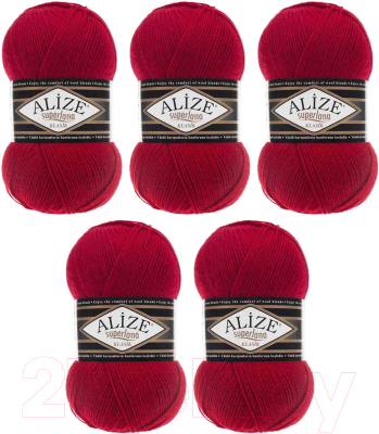 Набор пряжи для вязания Alize Superlana 25% шерсть, 75% акрил / 56 (280м, красный, 5 мотков)