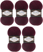 Набор пряжи для вязания Alize Superlana 25% шерсть, 75% акрил / 57 (280м, бордовый, 5 мотков) - 