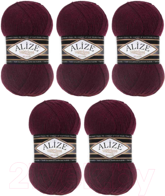 Набор пряжи для вязания Alize Superlana 25% шерсть, 75% акрил / 57 (280м, бордовый, 5 мотков)