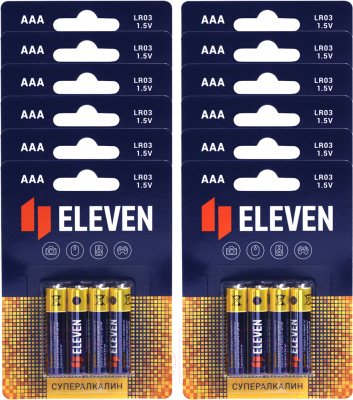 Комплект батареек Eleven Super AAA LR03 алкалиновые BC4 (12x4шт)