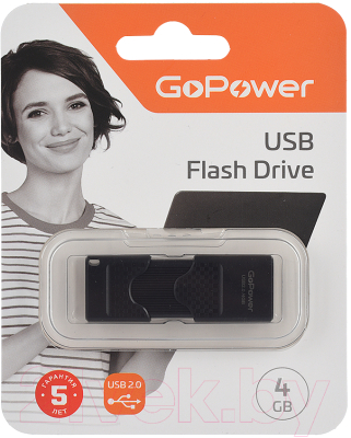 Usb flash накопитель GoPower Slider 4GB USB2.0 / 00-00025961 (черный матовый)