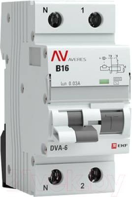 Дифференциальный автомат EKF Averes DVA-6 2P 16А 30мА (B) 6кА тип AC / rcbo6-1pn-16B-30-ac-av