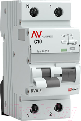 Дифференциальный автомат EKF Averes DVA-6 2P 10А 30мА (C) 6кА тип AC / rcbo6-1pn-10C-30-ac-av