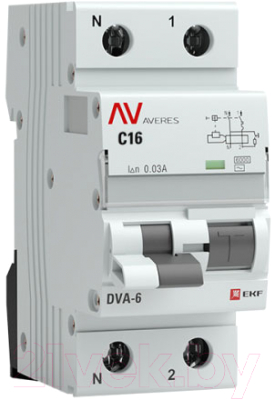 Дифференциальный автомат EKF Averes DVA-6 2P 16А 30мА (C) 6кА тип AC / rcbo6-1pn-16C-30-ac-av