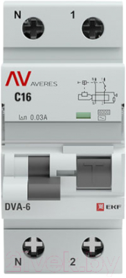 Дифференциальный автомат EKF Averes DVA-6 2P 16А 30мА (C) 6кА тип AC / rcbo6-1pn-16C-30-ac-av