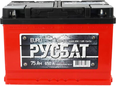 Автомобильный аккумулятор Русбат Евро 650А / 6CT-75VL 0 (75 А/ч)