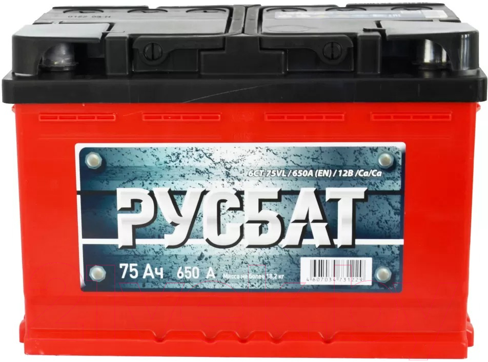 Автомобильный аккумулятор Русбат Рус 650А / 6CT-75VL 1