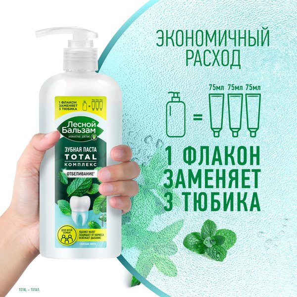 Зубная паста Лесной бальзам Total Комплекс Свежая Мята Отбеливание (290г)