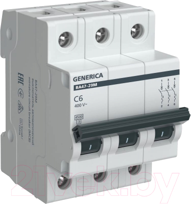 Выключатель автоматический Generica ВА 47-29М 3Р C 6А 4.5кА / MVA21-3-006-C-G