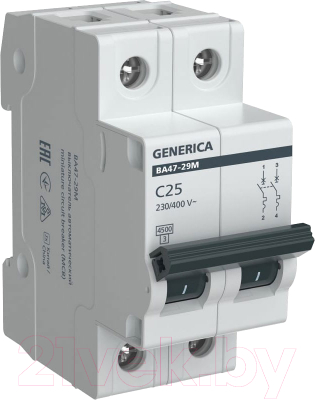 Выключатель автоматический Generica ВА 47-29М 2Р C 25А 4.5кА / MVA21-2-025-C-G