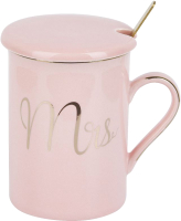 Набор для чая/кофе Nouvelle С крышкой и ложкой Mrs / 1060064-2 (розовый) - 