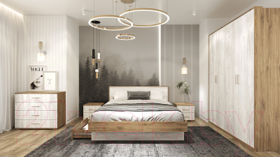 Двуспальная кровать Мебель-КМК 1600 Мишель КМК 0961.2 (дуб наварра/бетон пайн светлый)