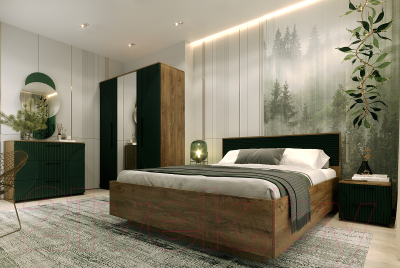 Двуспальная кровать Мебель-КМК 1600 Монтале КМК 0966.3 (дуб канзас/SAT 22 зеленый матовый)