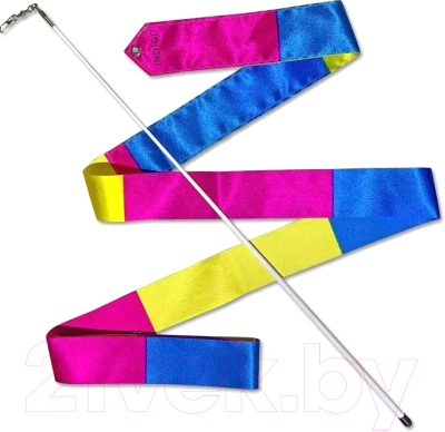 Лента для художественной гимнастики с палочкой Indigo АВ236-14 (56см, желтый/синий/розовый)