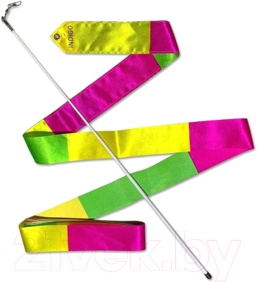Лента для художественной гимнастики с палочкой Indigo АВ236-16 (56см, зеленый/желтый/розовый)