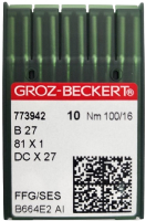 Набор игл для промышленной швейной машины Groz-Beckert DCx27 100 SES GB-10 (для трикотажа) - 