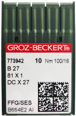 Набор игл для промышленной швейной машины Groz-Beckert DCx27 100 SES GB-10 (для трикотажа)