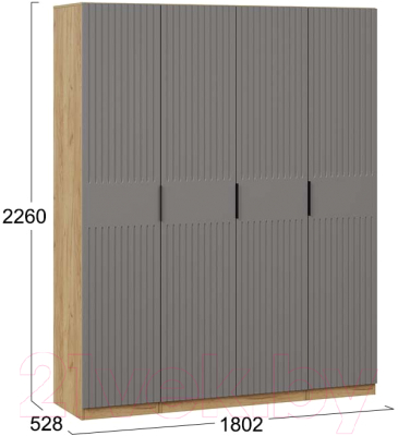Шкаф ТриЯ Хилтон комбинированный с 4-мя  дверями (дуб крафт золотой/графит матовый)