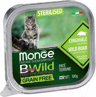 Влажный корм для кошек Monge BWild Grain Free из кабана с овощами, ламистер (100г)