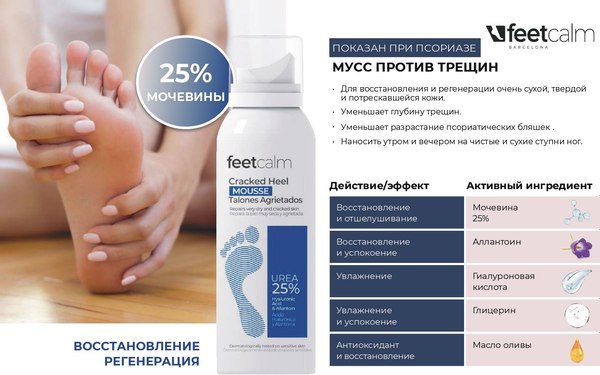 Пенка для ног Feetcalm Cracked Heel Mousse 25% мочевины Против трещин на пятках (125мл)