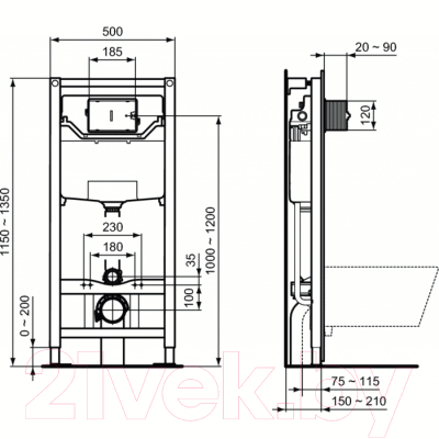 Унитаз подвесной с инсталляцией Ideal Standard I500301 (с сиденьем)