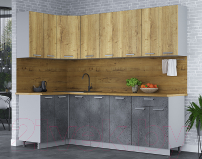 Готовая кухня Интерлиния Мила Лайт 1.2x2.4 (дуб золотой/бетон портленд/дуб бунратти)