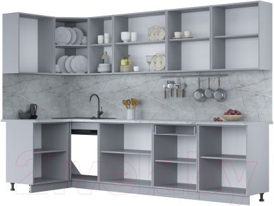 Готовая кухня Интерлиния Мила Лайт 1.2x3.0 (бетон лайт/бетон лайт/кастилло темный)