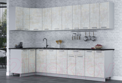 Готовая кухня Интерлиния Мила Лайт 1.2x3.0 (бетон лайт/бетон лайт/кастилло темный)