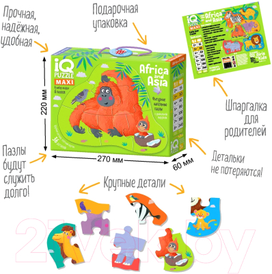 Развивающая игра Айрис-пресс IQ напольный. Африка и Азия 3+ / 9785811284146