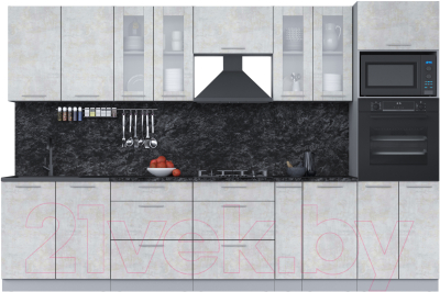 Кухонный гарнитур Интерлиния Мила 3.2 ВТ (бетон лайт/бетон лайт/кастилло темный)