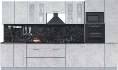 Кухонный гарнитур Интерлиния Мила 3.6 ВТ (бетон лайт/бетон лайт/кастилло темный)