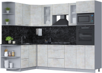 Кухонный гарнитур Интерлиния Мила 1.68х2.6 левая (бетон лайт/бетон лайт/кастилло темный) - 