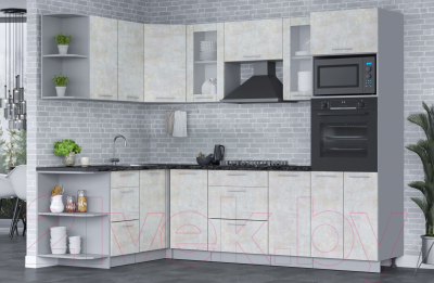 Готовая кухня Интерлиния Мила 1.68х2.6 левая (бетон лайт/бетон лайт/кастилло темный)