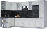 Кухонный гарнитур Интерлиния Мила 1.68х3.2 левая (бетон лайт/бетон лайт/кастилло темный) - 