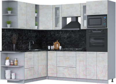 Кухонный гарнитур Интерлиния Мила 1.88х2.4 левая (бетон лайт/бетон лайт/кастилло темный)