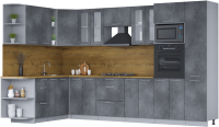 Кухонный гарнитур Интерлиния Мила 1.88x3.4 левая (бетон потленд/бетон портленд/дуб бунратти) - 