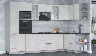 Готовая кухня Интерлиния Мила 1.68х3.2 правая (бетон лайт/бетон лайт/кастилло темный)